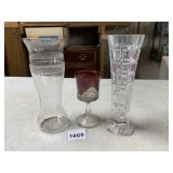 ETCHED GLASS VASE, SOUVENIR DE 1863 RED GLASS