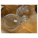 CLEAR GLASS FOOTED COMPOTE W/ FRUIT PATTERN,