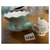 JAPANESE IRIDESCENT FLOWER BOWL W/ UNDERPLATE,