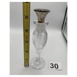 STERLING SILVER TOP PERFUME BOTTLE, ETCHED FLORAL