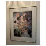 FRAMED FLORAL PRINT, GOLD-TONE FRAME, MATTED.