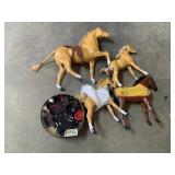 PLASTIC TOY HORSES W/ SADDLES, BLANKETS, METAL