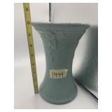 ZANE CERAMIC VASE, TEAL GLAZE, RAISED FLORAL