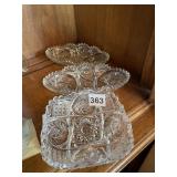 PRESSED GLASS DISHES, INTRICATE STARBURST
