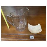 PRESSED GLASS PITCHER, RIBBED SIDES, STARBURST