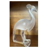 LALIQUE FRANCE FROSTED CRYSTAL CRANE FIGURINE.