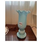 OPAQUE GLASS TABLE LAMP, LIGHT BLUE, RUFFLED RIM,