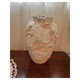 OPAQUE GLASS VASE, PINK INTERIOR, RAISED WHITE