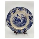 BLUE & WHITE TRANSFERWARE PLATE, HERON &