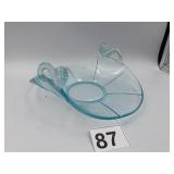 BLUE GLASS CANDY DISH, SCALLOPED EDGES, TWISTED