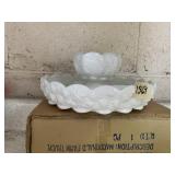 MILK GLASS CHIP & DIP SERVING SET, GRAPE & VINE