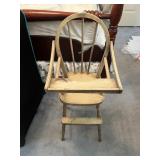 VINTAGE WOODEN HIGH CHAIR, SPINDLE BACK,