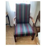 UPHOLSTERED ARMCHAIR, STRIPED FABRIC, WOODEN