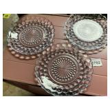 LIGHT BLUE PRESSED GLASS PLATES (3), HOBNAIL