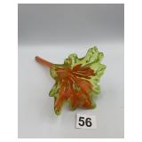 ART GLASS FLOWER, ORANGE & GREEN, HAND-BLOWN.