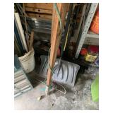 ASSORTED SNOW SHOVELS, RAKE, AND OTHER