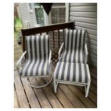 OUTDOOR PATIO CHAIRS, STRIPED CUSHIONS, WHITE