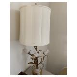 GILT METAL TABLE LAMP W/ FLORAL MOTIF, FROSTED