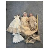VTG PORCELAIN HEAD DOLLS, ONE MARKED GERMANY 76,