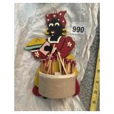 WOODEN MATCH HOLDER FIGURE W/ MATCHES, FABRIC