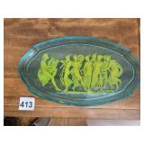 GLASS TRAY, REVERSE PAINTED CLASSICAL FIGURAL