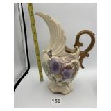 DECORATIVE CERAMIC PITCHER, FLORAL DESIGN, GILT