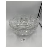 CUT GLASS BOWL, STARBURST PATTERN, SCALLOPED RIM.