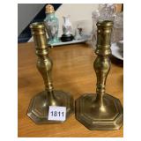 BRASS CANDLESTICKS, OCTAGONAL BASE, MADE IN