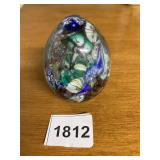 MURANO MILLEFIORI ART GLASS PAPERWEIGHT, EGG