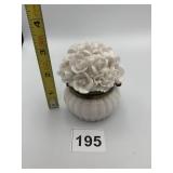 WHITE PORCELAIN HINGED BOX, FLORAL RELIEF LID,