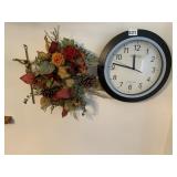 BRASS-TONE CRUCIFIX, ARTIFICIAL AUTUMN FLORAL