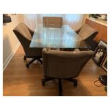 LA Z BOY UPHOLSTERED SWIVEL CHAIRS W/ GLASS TOP