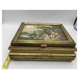 GOLD-TONE DECORATIVE BOX W/ FRAMED PRINT LID,