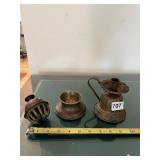 BRASS CHAMBERSTICK, BRASS BELL, BRASS CUP, RED