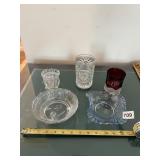 PRESSED GLASS TUMBLERS, BOWL, BLUE CREAMER, RED