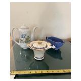 TAKAHASHI COFFEE POT, WEST END POTTERY JAR, BLUE