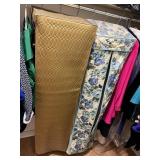 QUILTED GARMENT BAGS, GOLD, BLUE FLORAL.