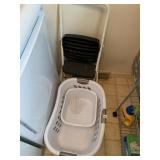 WHITE METAL STEP STOOL, BLACK PLASTIC STEPS,