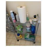 METAL ROLLING CART W/ ASSORTED CLEANING SUPPLIES,