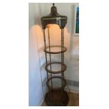 VTG WOOD & BRASS-TONE FLOOR LAMP W/ GLASS