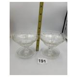 ETCHED CLEAR GLASS DESSERT DISHES, STARBURST