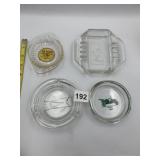 ASSORTED GLASS ASHTRAYS W/ ADVERTISING, IDEAL