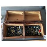 WOODEN BOX W/ ASSORTED PLASTIC TOY SOLDIERS,