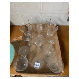 ASSORTED CLEAR STEMMED GLASSWARE, ETCHED