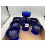 COBALT BLUE STEMMED DESSERT GLASSES, EMBOSSED