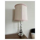 CLEAR GLASS FACETED TABLE LAMP W/ PINK TRIM