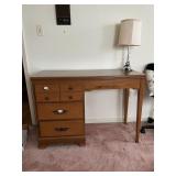 WOODEN DESK W/ DRAWER BANK, OPEN KNEEHOLE, WOOD
