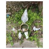 ASSORTED GARDEN STATUES, VIRGIN MARY, CHERUBS,