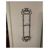 BLACK WROUGHT IRON WALL RACK, SCROLLWORK DESIGN,