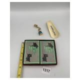 HUSH PUPPIES SHOEHORN, SCOTTIE DOG PLAYING CARDS,